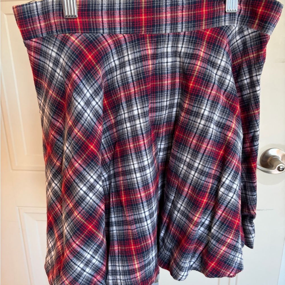 3/$15! Honey Punch Red and Gray Plaid A-Line Skirt